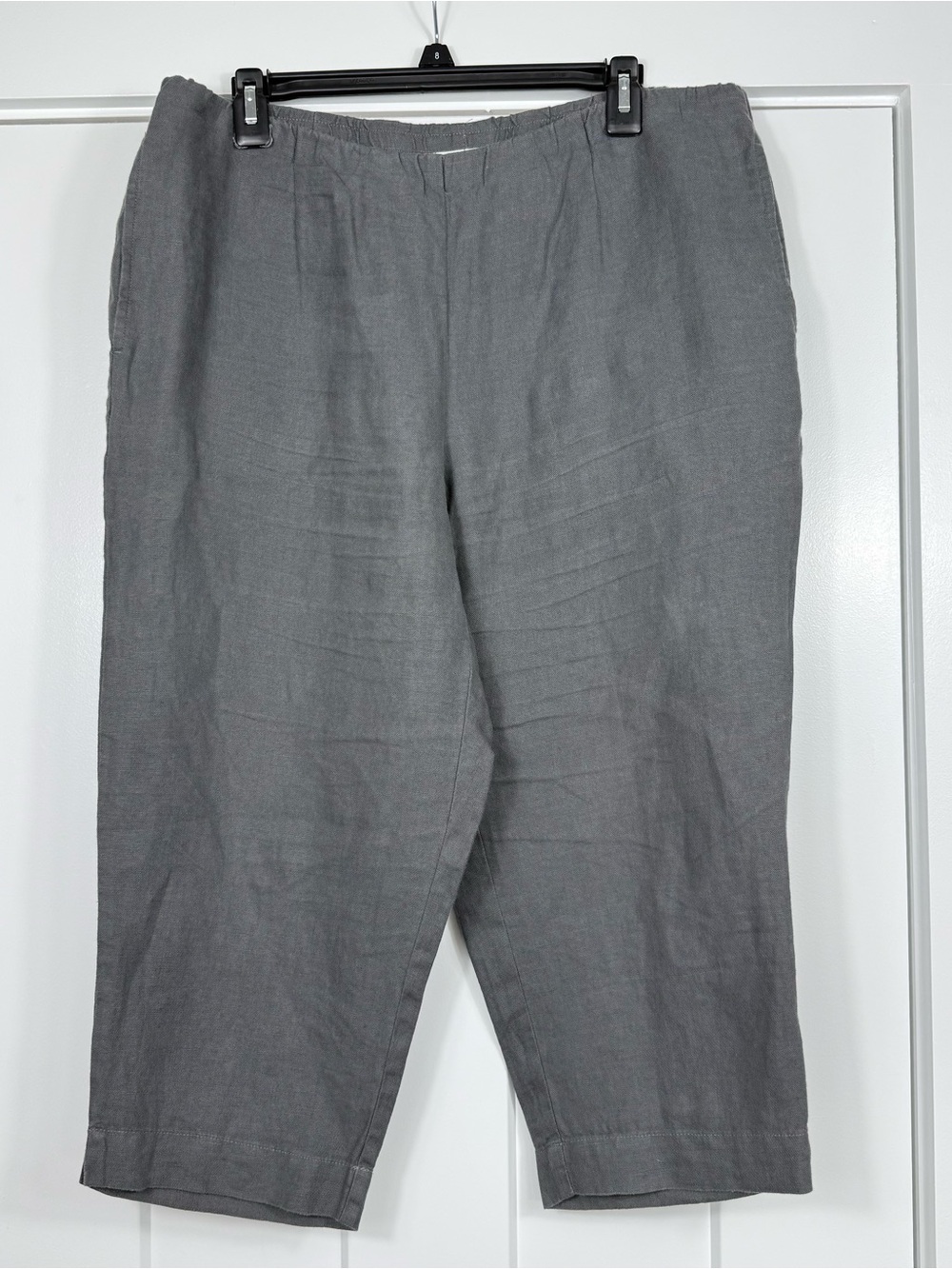 Pure Jill Slim Crops Pull On Pants 100% Linen Charcoal Gray Women Medium Petite